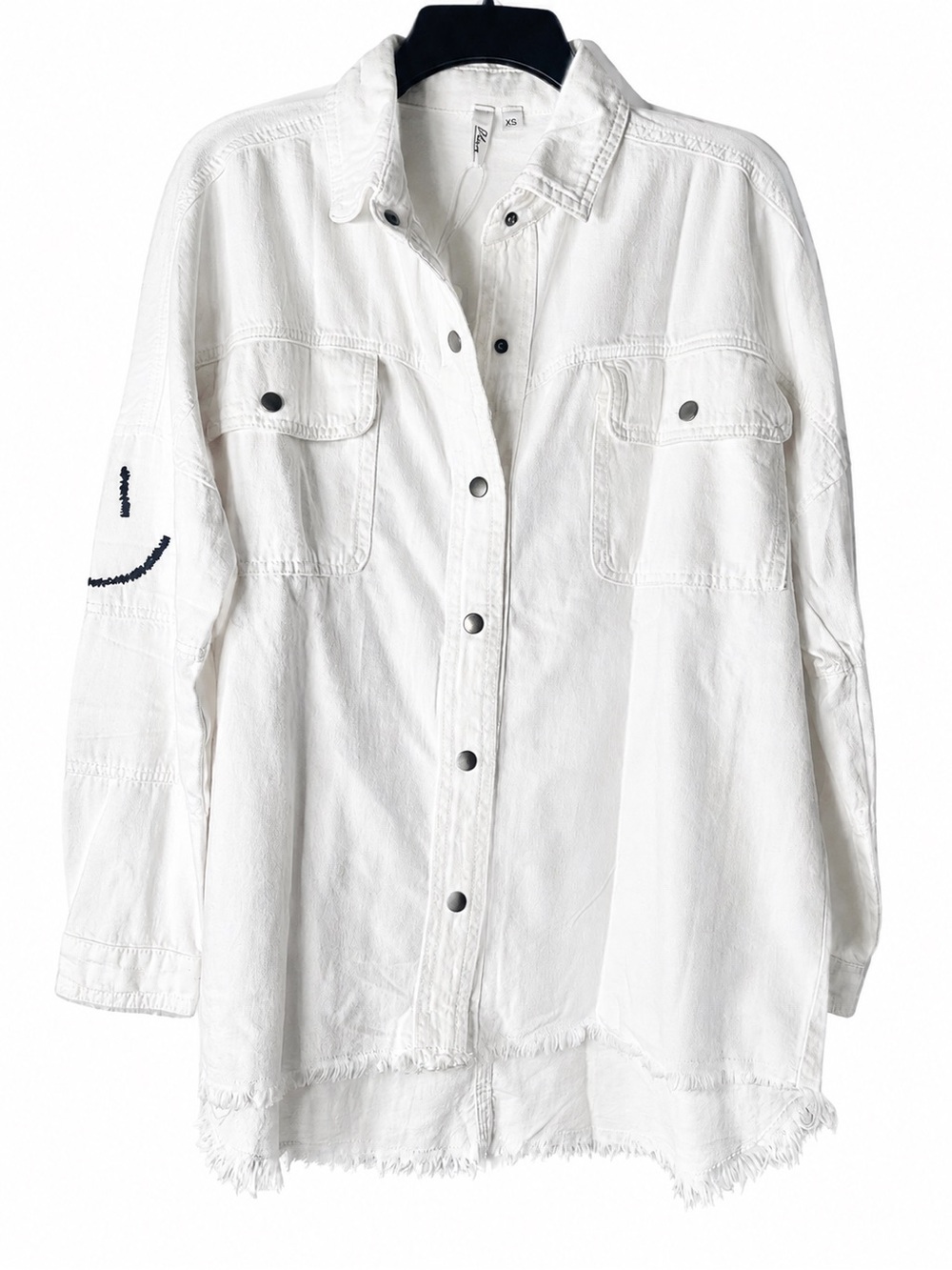 ELAN Dolly Smiley Face OVERSIZED Utility Shacket White 100% Cotton - Picture 3 of 16